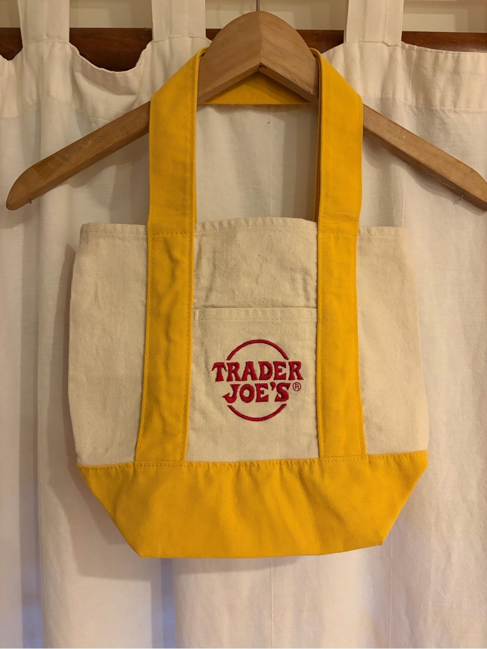 Trader Joe's Mini Yellow & Cream Canvas Tote Bag
